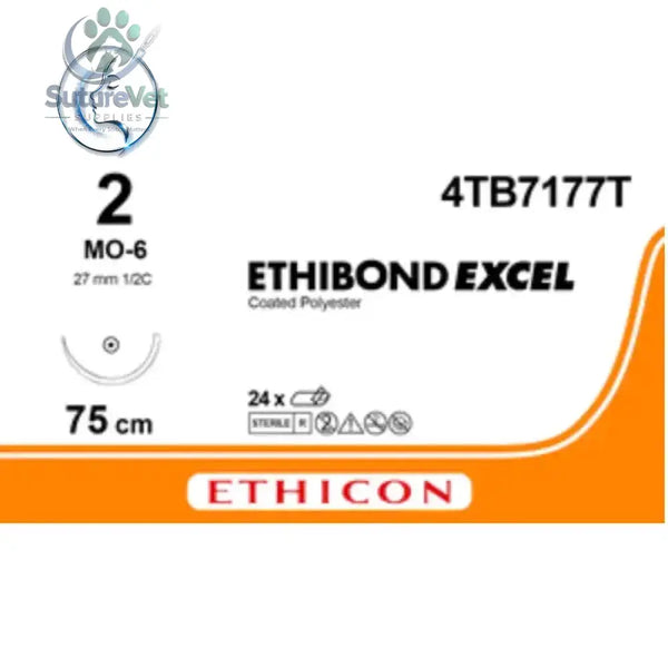 Ethicon ETHIBOND™ EXCEL Polyester Suture – Non-Absorbable Braided – USP 2 – 75cm (30”) – Green/White – MO-6 Taper Point Needle – Double Armed – 4TB7177T (Box of 24)