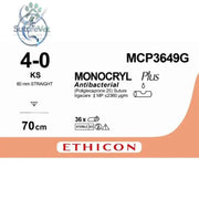 Ethicon MONOCRYL PLUS Poliglecaprone 25 Absorbable Monofilament Surgical Suture | USP 4-0 | 70 cm | Undyed