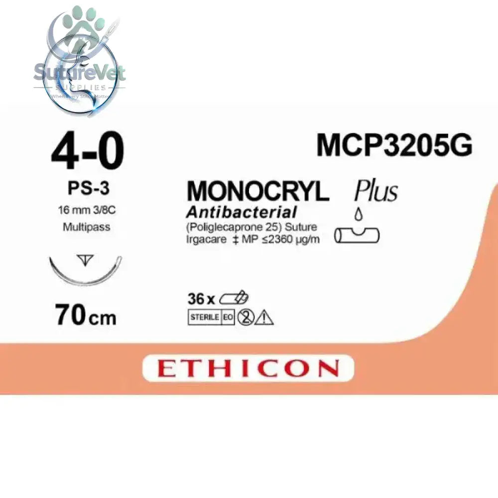 Ethicon MONOCRYL PLUS Poliglecaprone 25 Absorbable Monofilament Surgical Suture | USP 4-0 | 70 cm | Undyed