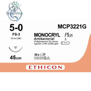 Ethicon MONOCRYL PLUS Poliglecaprone 25 Absorbable Monofilament Surgical Suture | USP 5-0 | 45 cm | Undyed