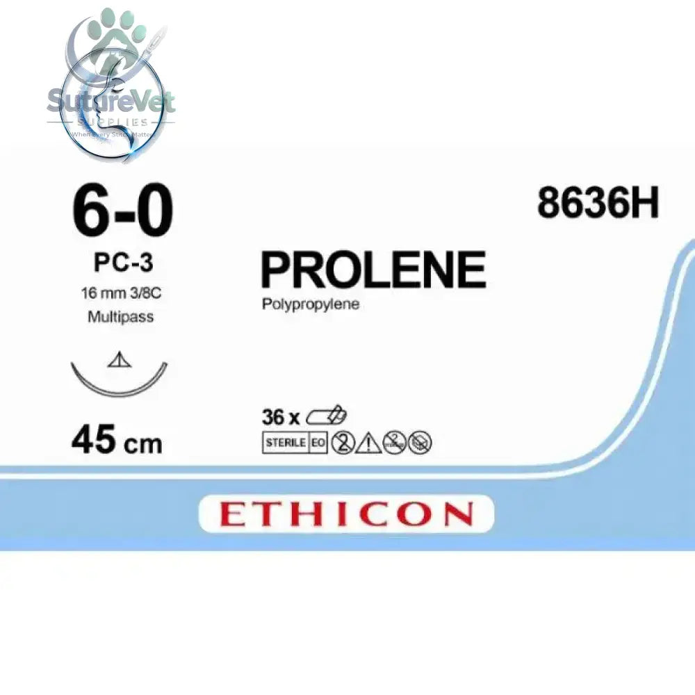 Ethicon PROLENE® Polypropylene Blue Non-Absorbable Veterinary Surgical Suture | USP 6-0 | 45 cm | PC-3 PRIME MULTIPASS®