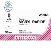 Ethicon VICRYL RAPIDE Braided Polyglactin 910 Absorbable Surgical Suture – USP 90 cm Undyed Tapercut Needle (36 mm 1/2