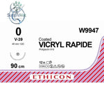 Ethicon VICRYL RAPIDE Braided Polyglactin 910 Absorbable Surgical Suture – USP 90 cm Undyed Tapercut Needle (45 mm 1/2