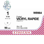 Ethicon VICRYL RAPIDE Braided Polyglactin 910 Absorbable Surgical Suture – USP 1 90 cm Undyed Tapercut Needle (36 mm