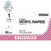 Ethicon VICRYL RAPIDE Braided Polyglactin 910 Absorbable Surgical Suture – USP 1 90 cm Undyed Tapercut Needle (36 mm