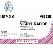 Ethicon VICRYL RAPIDE Braided Polyglactin 910 Absorbable Surgical Suture – USP 2-0 70 cm Undyed Non-Needled Ligature