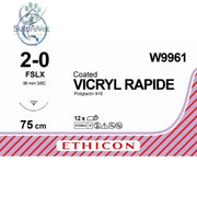 Ethicon VICRYL RAPIDE Braided Polyglactin 910 Absorbable Surgical Suture – USP 2-0 75 cm Undyed Reverse Cutting Needle