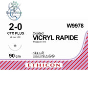 Ethicon VICRYL RAPIDE Braided Polyglactin 910 Absorbable Surgical Suture – USP 2-0 90 cm Undyed Taper Point Plus Needle