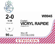 Ethicon VICRYL RAPIDE Braided Polyglactin 910 Absorbable Surgical Suture – USP 2-0 90 cm Undyed Tapercut Needle (45 mm