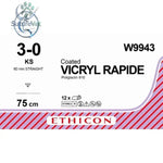 Ethicon VICRYL RAPIDE Braided Polyglactin 910 Absorbable Surgical Suture – USP 3-0 75 cm Undyed Reverse Cutting Needle