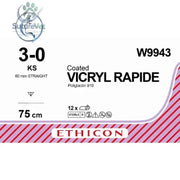 Ethicon VICRYL RAPIDE Braided Polyglactin 910 Absorbable Surgical Suture – USP 3-0 75 cm Undyed Reverse Cutting Needle