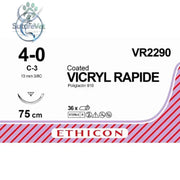 Ethicon VICRYL RAPIDE Braided Polyglactin 910 Absorbable Surgical Suture – USP 4-0 75 cm Undyed Reverse Cutting Needle