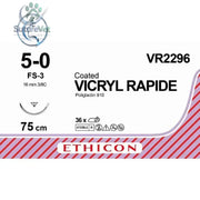 Ethicon VICRYL RAPIDE Braided Polyglactin 910 Absorbable Surgical Suture – USP 5-0 75 cm Undyed Reverse Cutting Needle