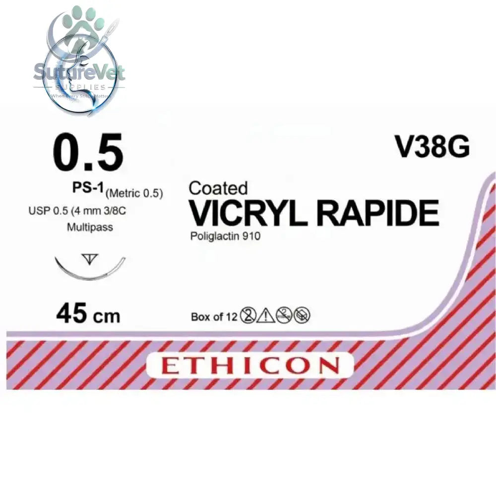 Ethicon VICRYL RAPIDE Polyglactin 910 Braided Rapidly Absorbable Surgical Suture – USP 0.5 (Metric 0.5) 45 cm Violet