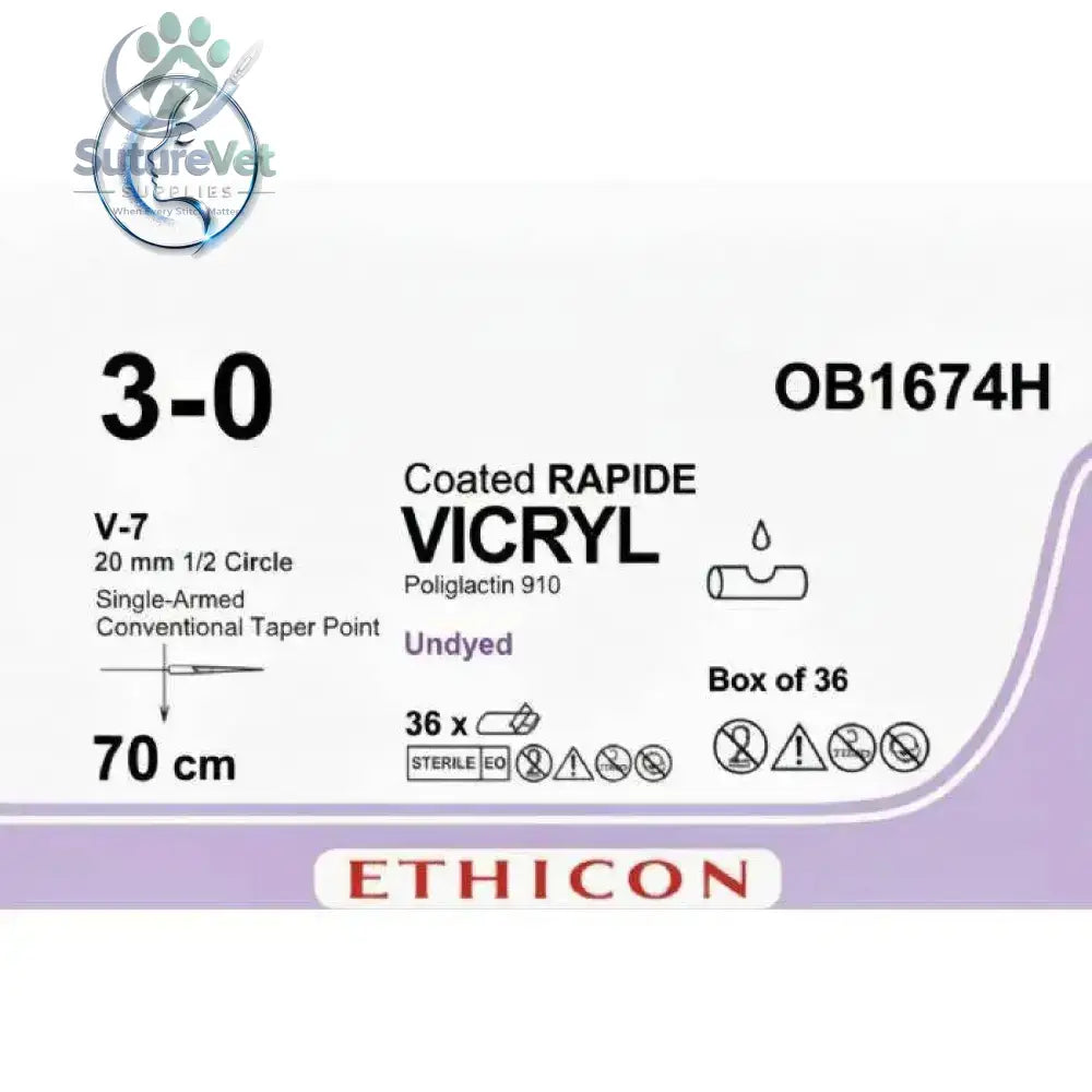 Ethicon VICRYL RAPIDE Polyglactin 910 Braided Rapidly Absorbable Surgical Suture – USP 3-0 70 cm Undyed Single-Armed
