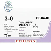 Ethicon VICRYL RAPIDE Polyglactin 910 Braided Rapidly Absorbable Surgical Suture – USP 3-0 70 cm Undyed Single-Armed
