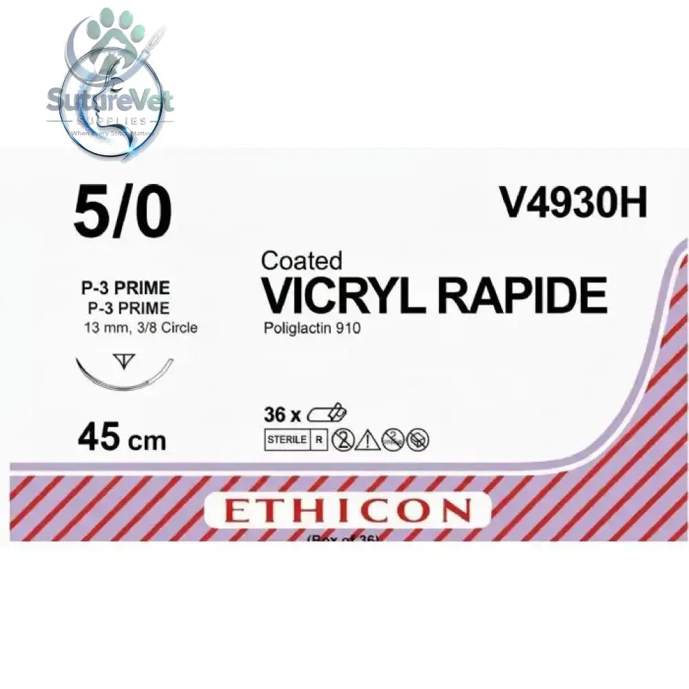 Ethicon VICRYL RAPIDE Polyglactin 910 Braided Rapidly Absorbable Surgical Suture – USP 5-0 45 cm Undyed Single-Armed