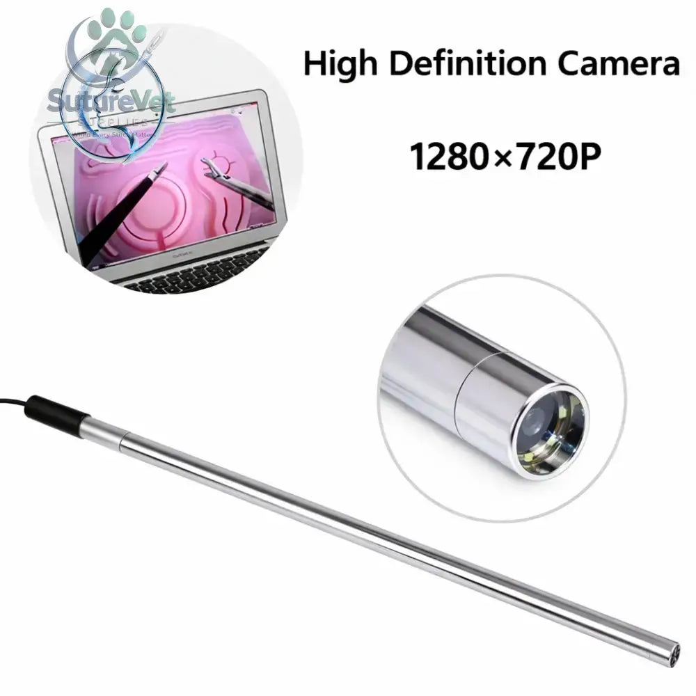 Silver metallic telescopic endoscope with 1280x720p hd camera lens for laparoscopic surgical training and minimally invasive skills