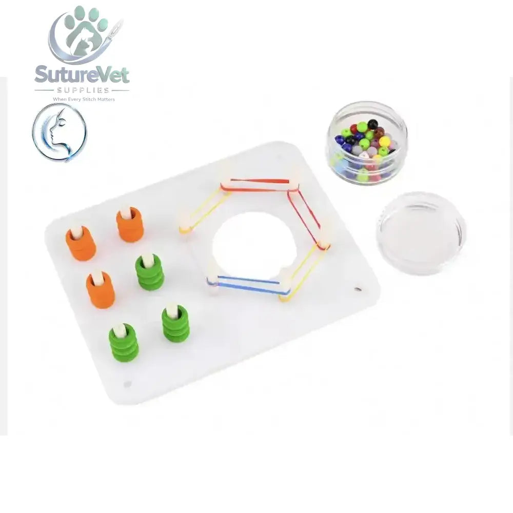 Laparoscopic training module peg transfer board with white plastic magnetic set and colorful orange green multicolored beads
