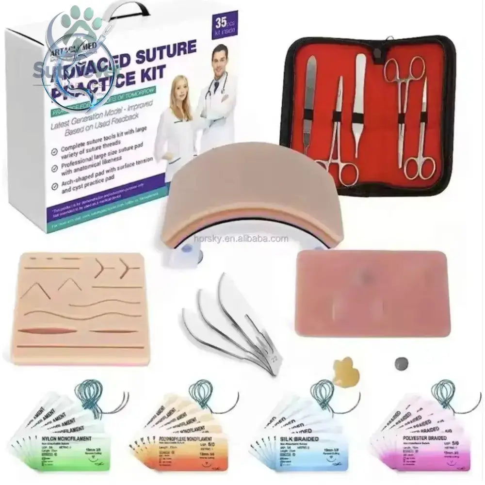 Professional Advanced Suturing Practice Kit – Stainless Steel Surgical Instruments & Silicone Suture Training Pad