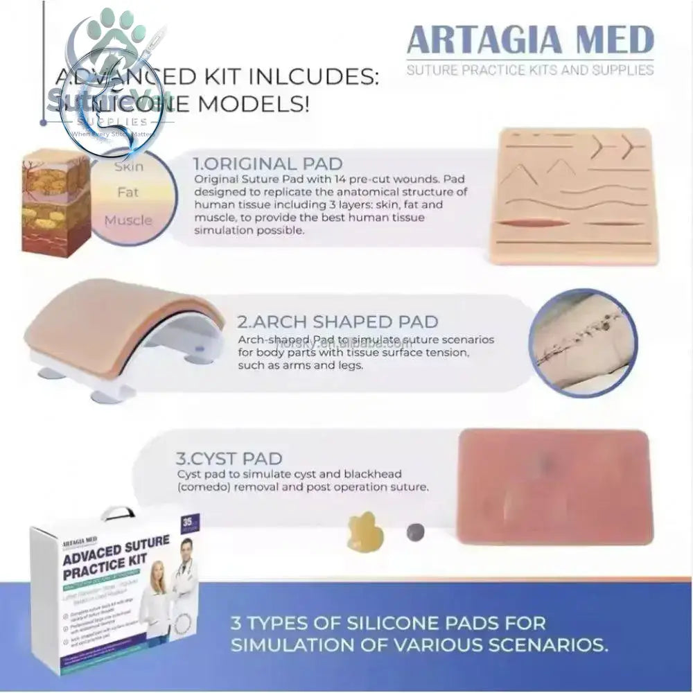 Professional Advanced Suturing Practice Kit – Stainless Steel Surgical Instruments & Silicone Suture Training Pad