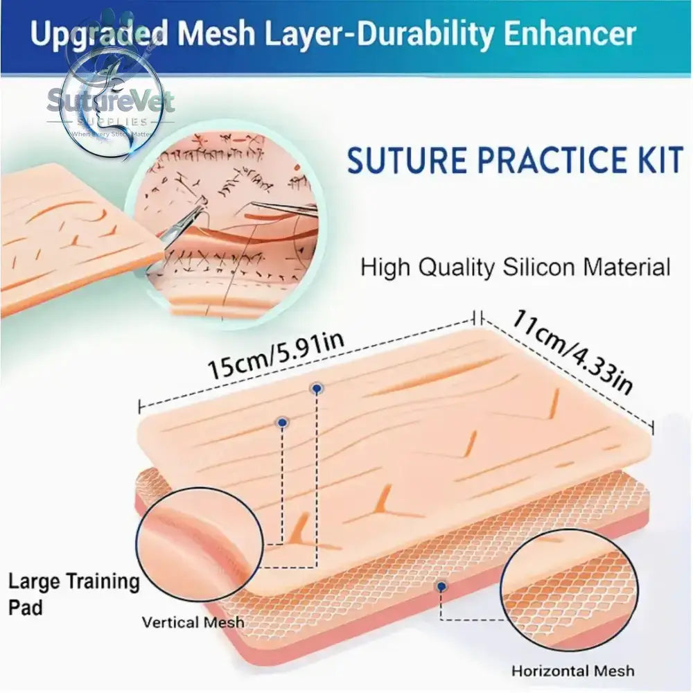 Suture Practice Pad with 14 Pre-Cut Wounds – Reusable Silicone Suturing Training Skin Model for Medical Nursing &