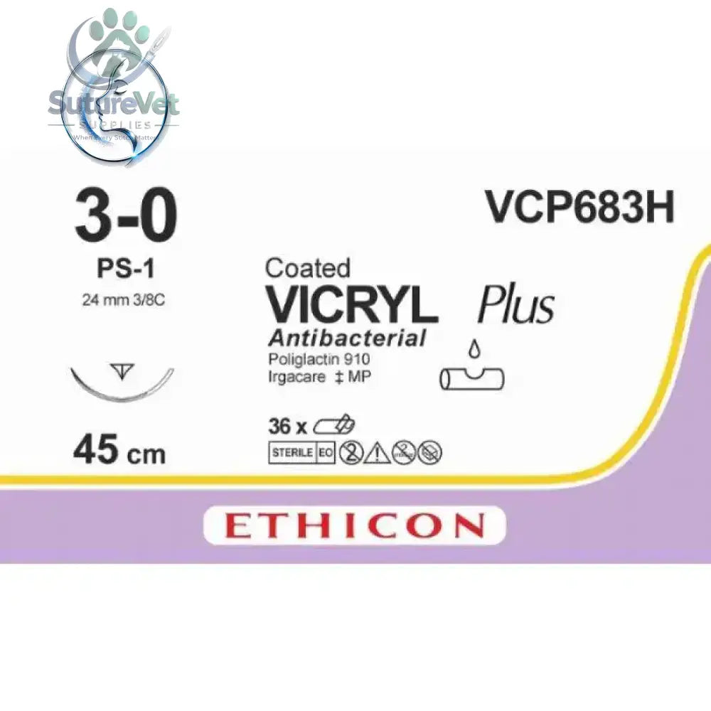 VICRYL PLUS Polyglactin 910 Braided Absorbable Antibacterial Surgical Suture – USP 3-0 45 cm Undyed Single-Armed